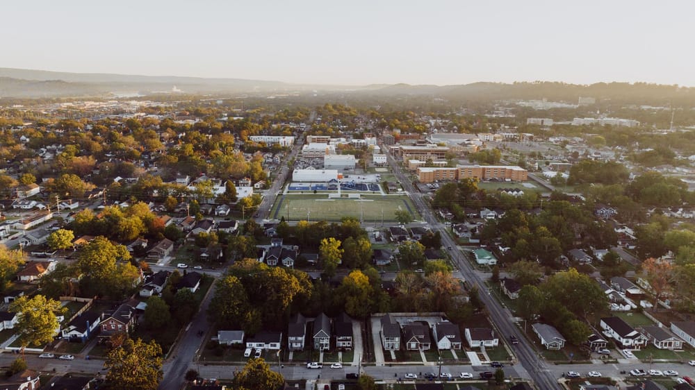 Homes and streets in a historic Black neighborhood in Chattanooga as residents face redevelopment and housing pressure.