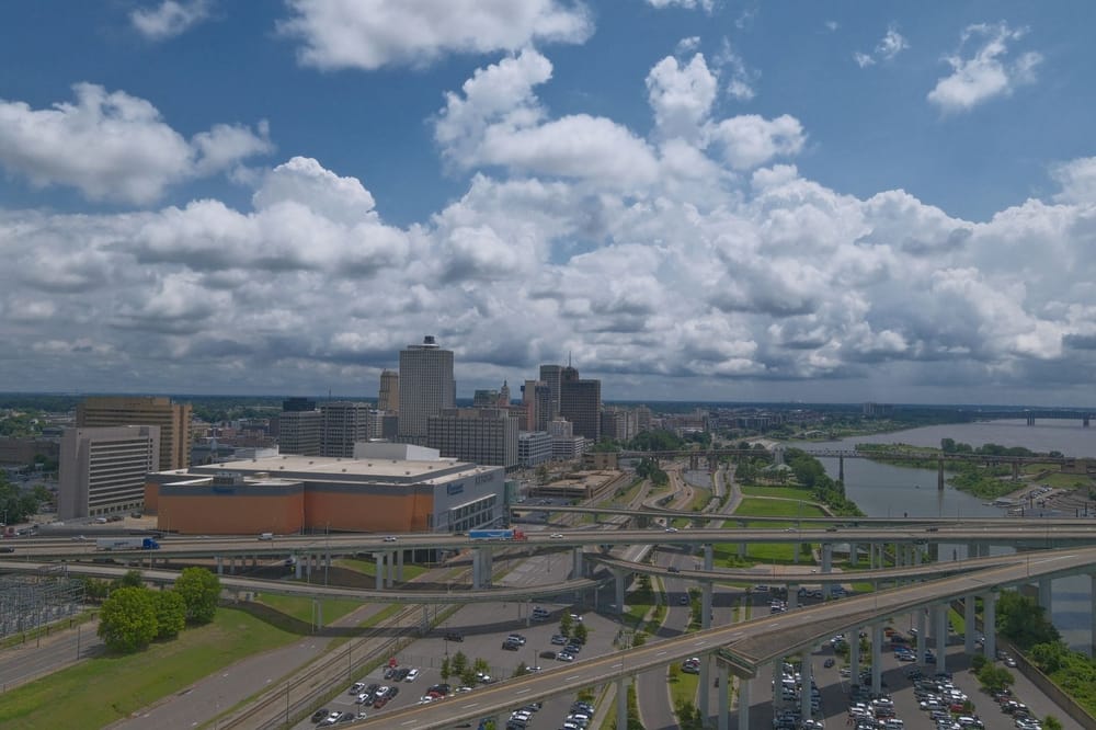 Industrial area and neighborhood streets in South Memphis, where air monitoring data is under dispute by Shelby County Health Department.