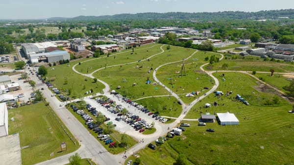 Open green space at Farm Park in Chattanooga's East Lake neighborhood, where a planned 19-acre expansion is proposed.