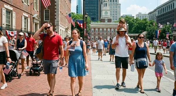 People walking in hot summer weather during July 4 holiday conditions in Philadelphia